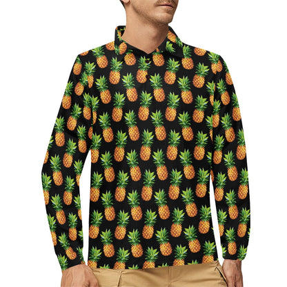 Pineapple Cute Print Design Pattern Long Sleeve Polo Shirt For Men's