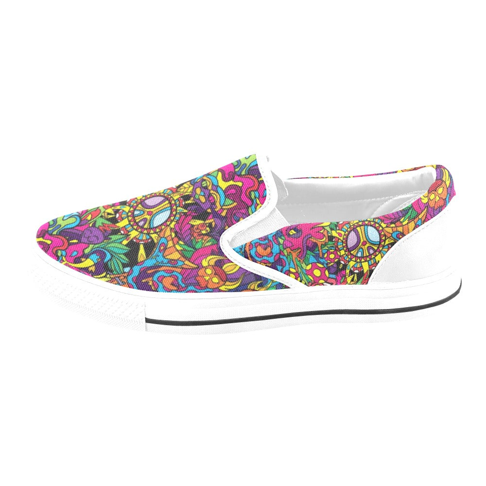 Trippy Print Design LKS304 White Slip Ons Canvas Women's Shoes