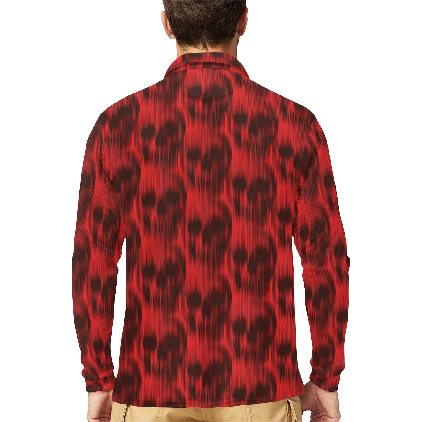 Skull Red Print Design LKS306 Long Sleeve Polo Shirt For Men's