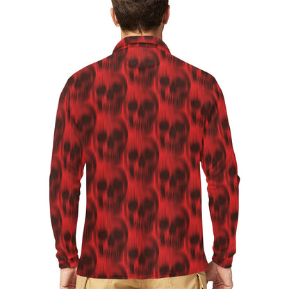 Skull Red Print Design LKS306 Long Sleeve Polo Shirt For Men's
