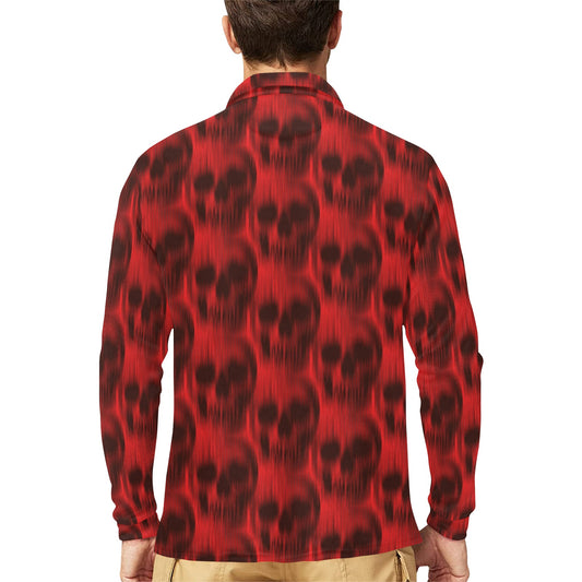 Skull Red Print Design LKS306 Long Sleeve Polo Shirt For Men's