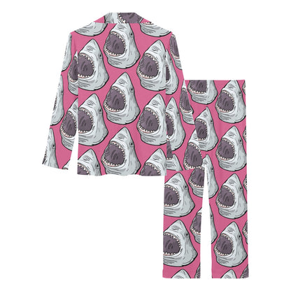 Great White Shark Pattern Print Design 01 Women's Long Pajama Set