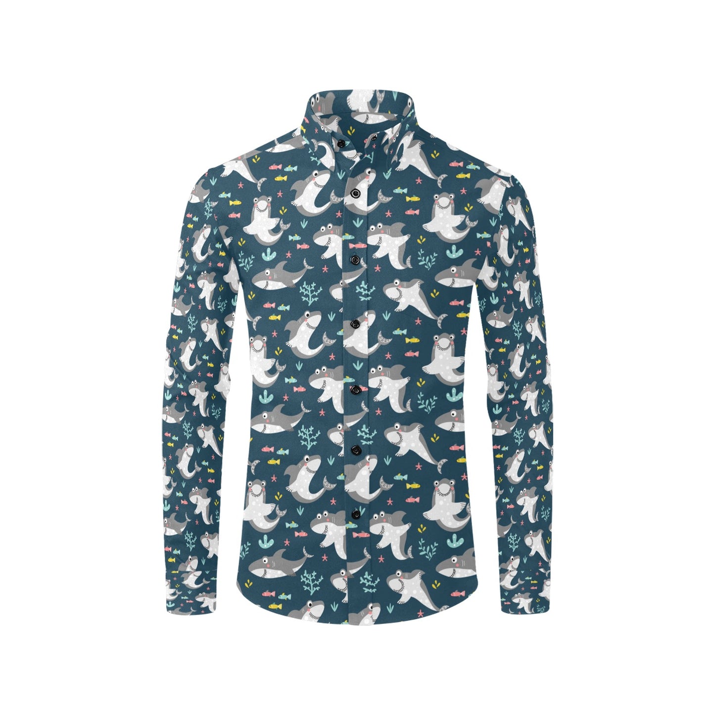 Shark Print Design LKS307 Men's Long Sleeve Dress Shirt