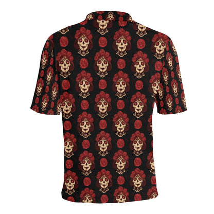 Day of the Dead Skull Girl Pattern Men Polo Shirt
