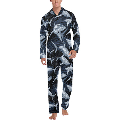 Shark Print Pattern Men's Long Pajama Set
