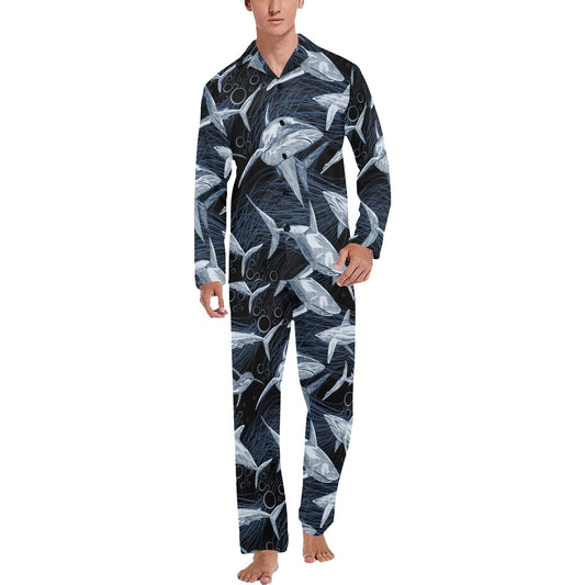 Shark Print Pattern Men's Long Pajama Set
