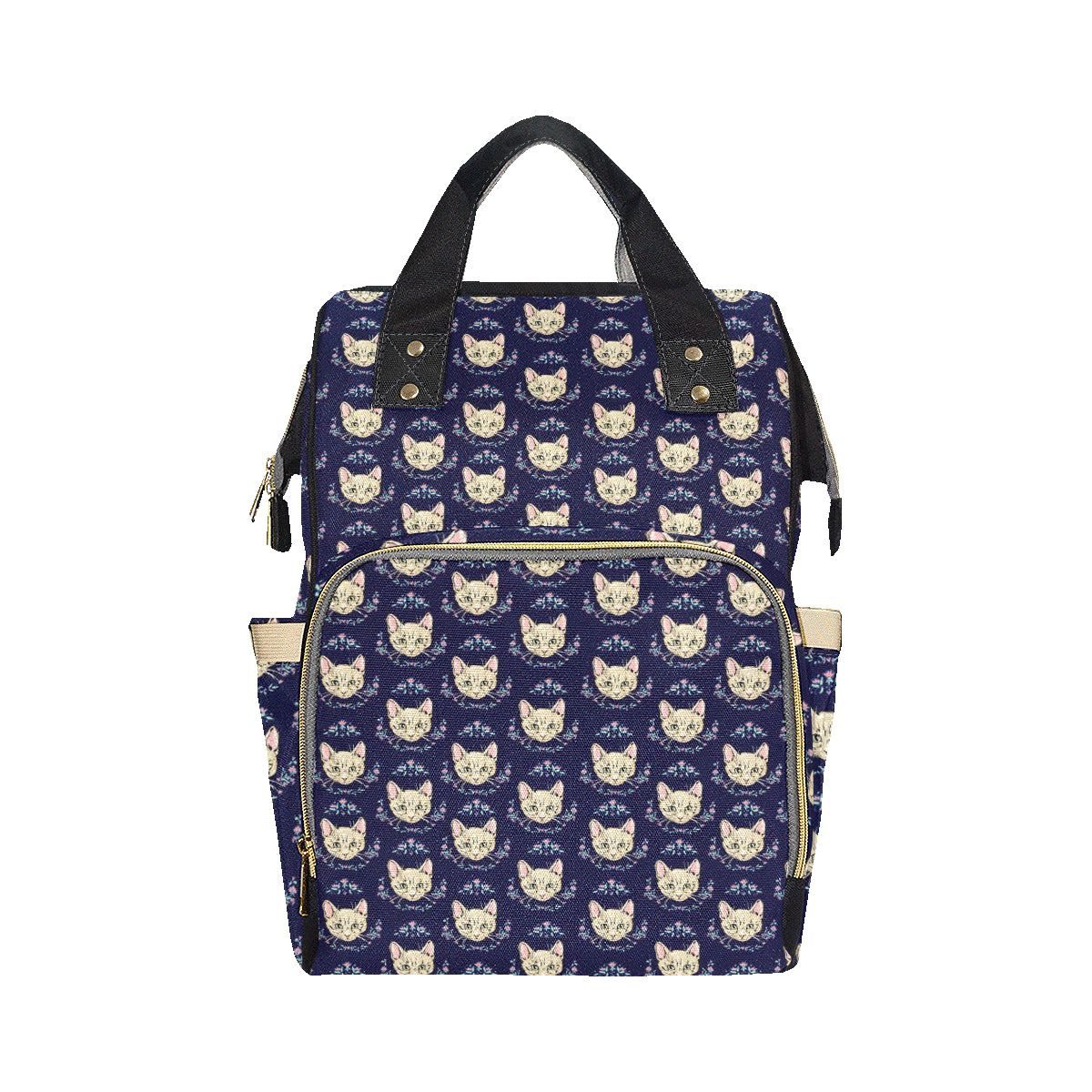 Cat Head with flower Print Pattern Diaper Bag Backpack