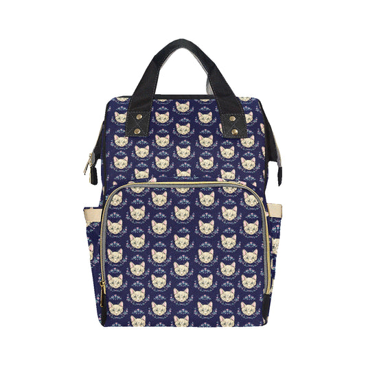 Cat Head with flower Print Pattern Diaper Bag Backpack