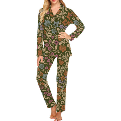 Floral Vintage Print Pattern Women's Long Pajama Set