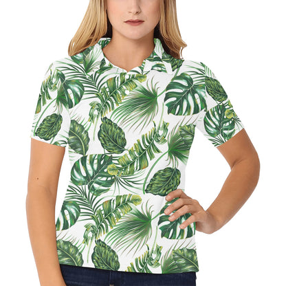 Green Pattern Tropical Palm Leaves Women's Polo Shirt