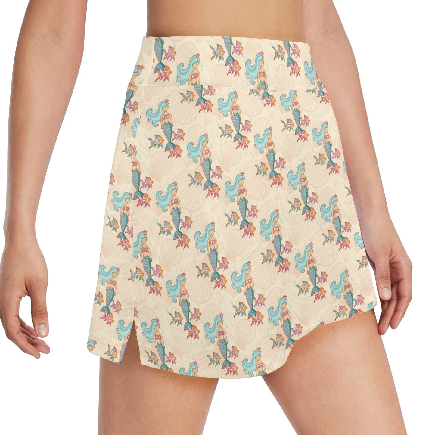 Mermaid Girl With Fish Design Print 17" Golf & Pickleball Skort with Pockets