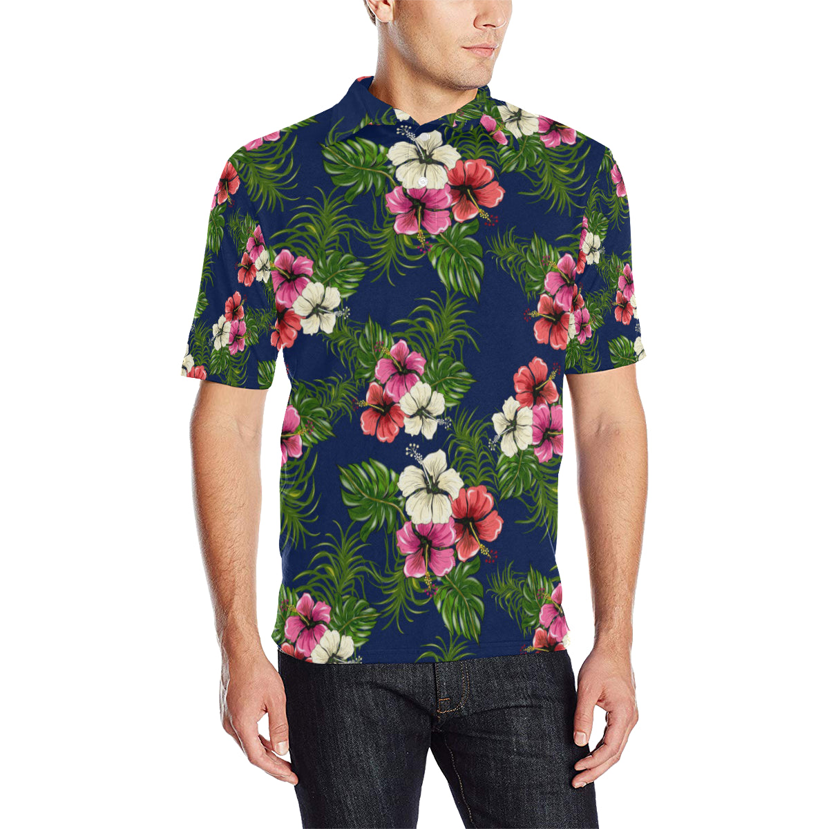 Hibiscus Pattern Print Design HB028 Men Polo Shirt