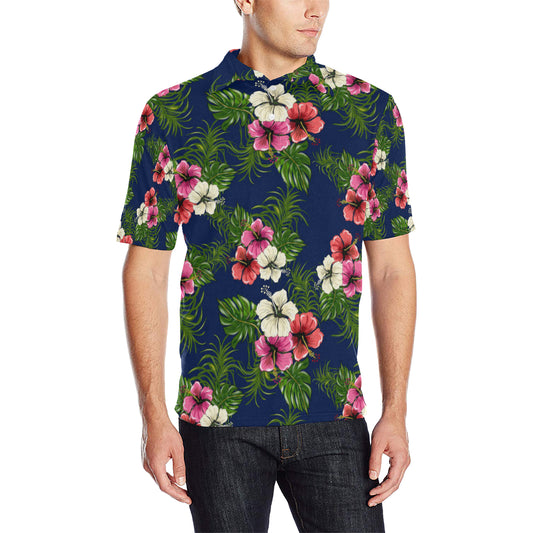 Hibiscus Pattern Print Design HB028 Men Polo Shirt