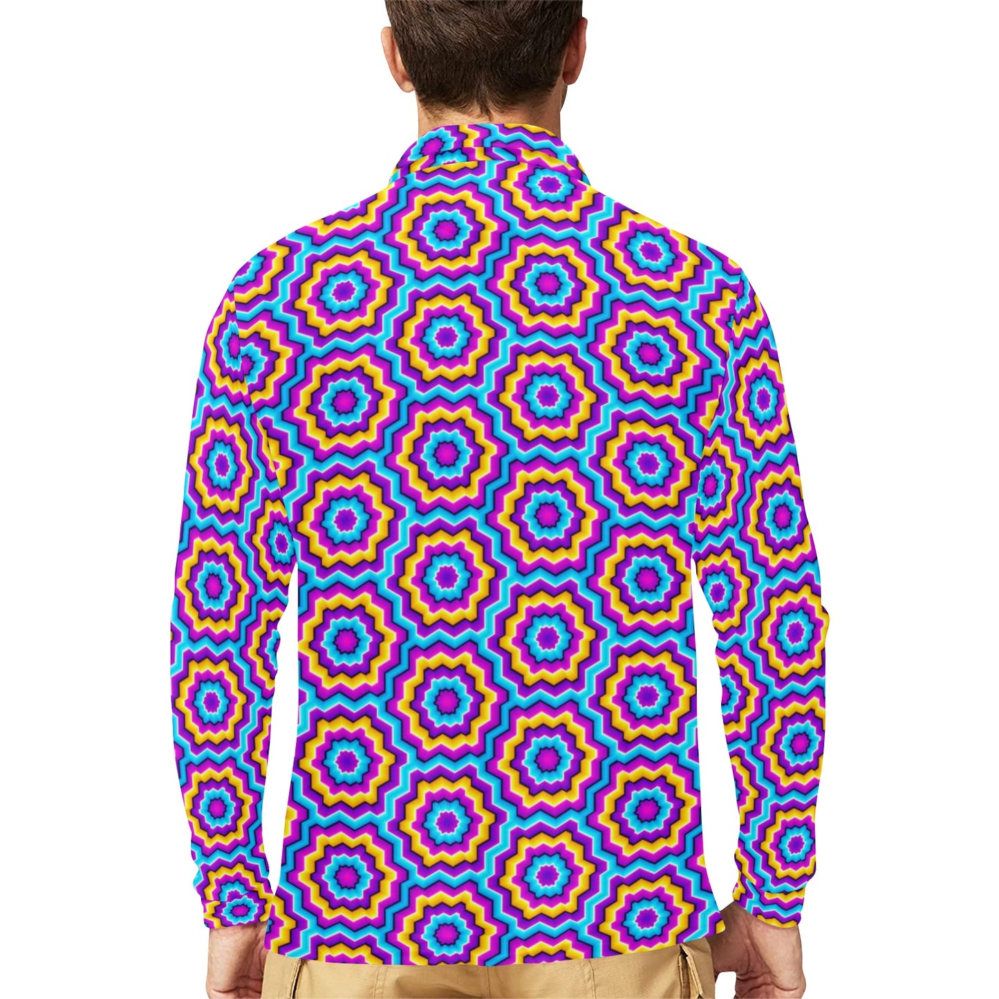 Optical illusion Techno Movement Long Sleeve Polo Shirt For Men's