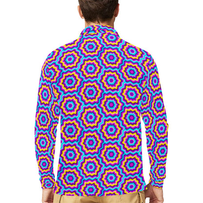 Optical illusion Techno Movement Long Sleeve Polo Shirt For Men's