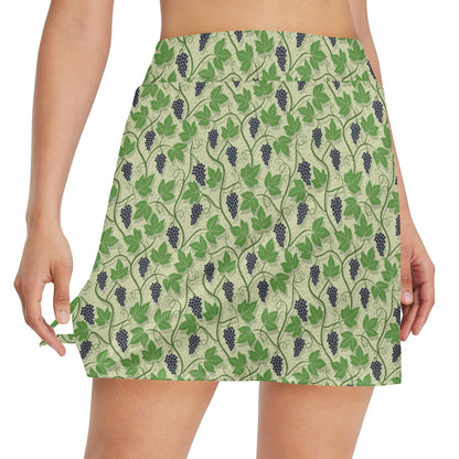 Wine Grape Thmed Print 17" Golf & Pickleball Skort with Pockets