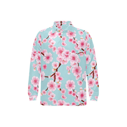 Cherry Blossom Pattern Print Design CB04 Long Sleeve Polo Shirt For Men's
