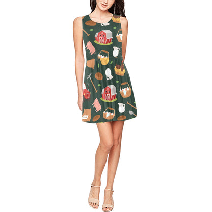 Agricultural Farm Print Design 02 Sleeveless Dress