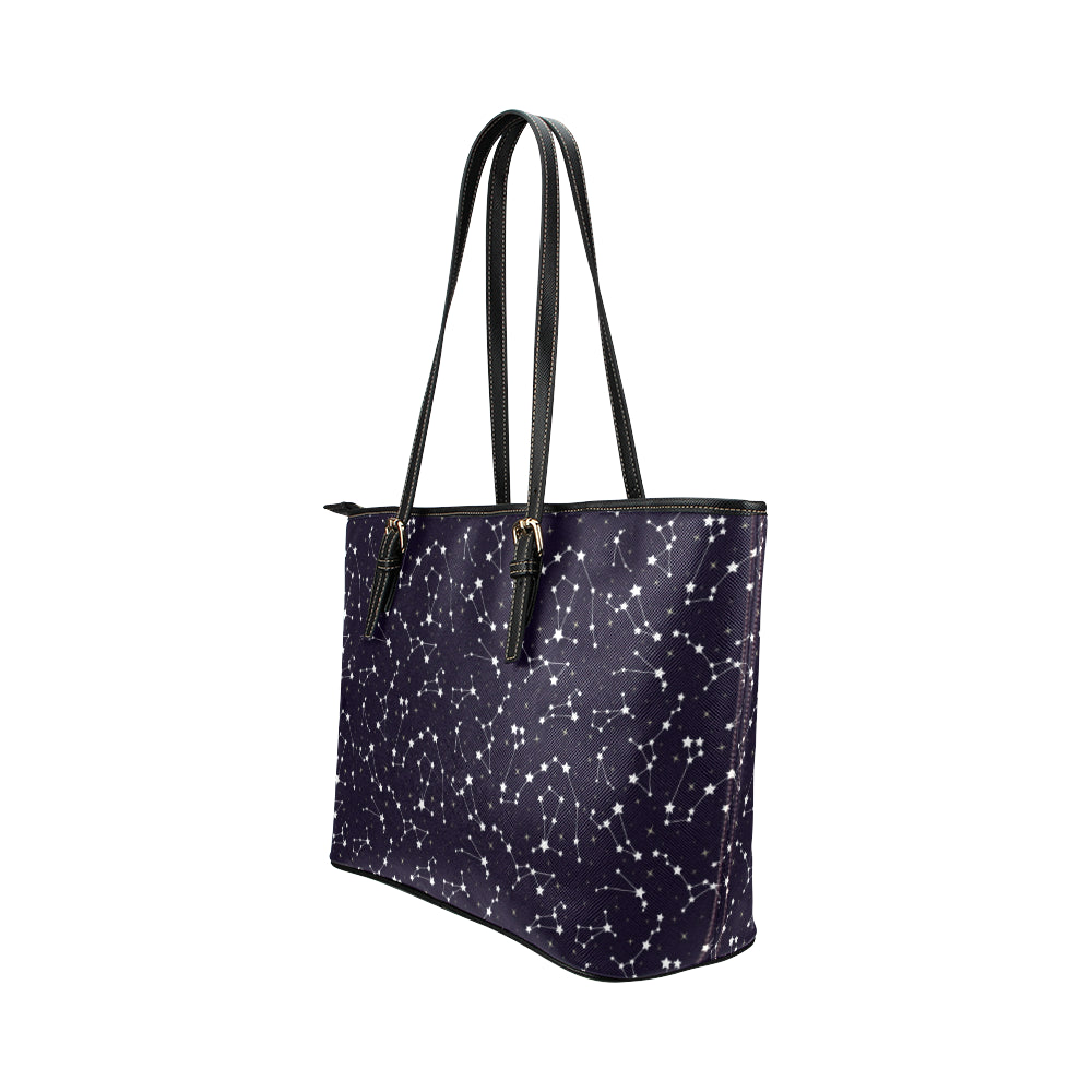 Zodiac Star Pattern Design Print Leather Tote Bag