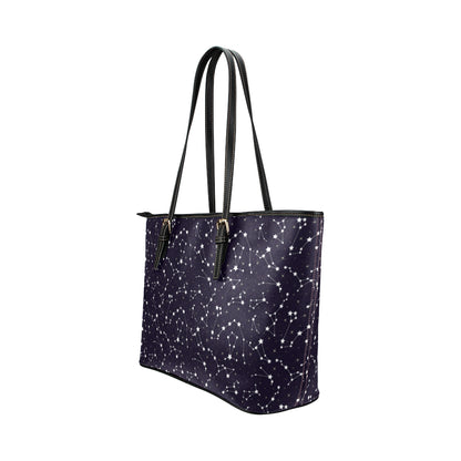 Zodiac Star Pattern Design Print Leather Tote Bag