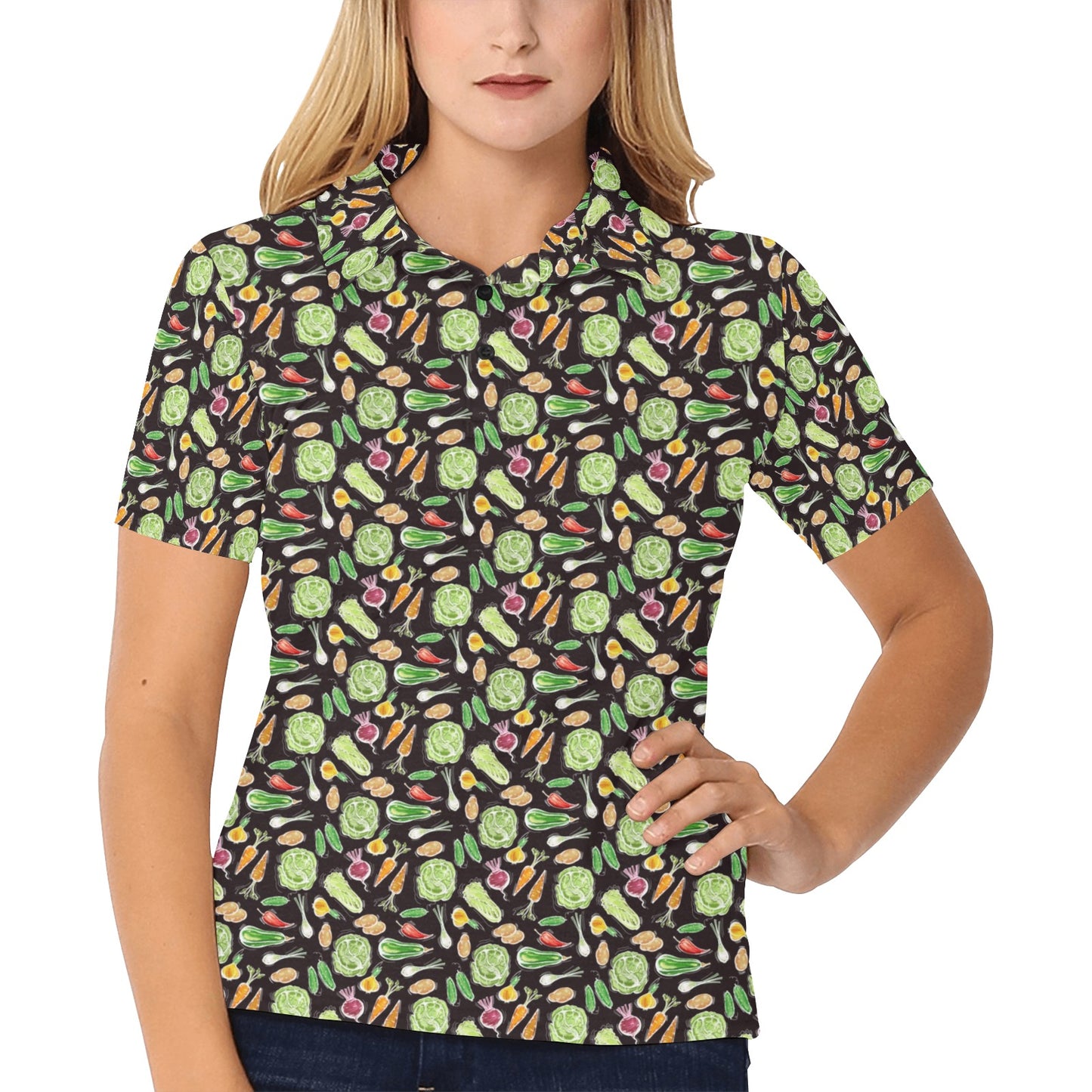 Vegan Draw Themed Design Print Women's Polo Shirt