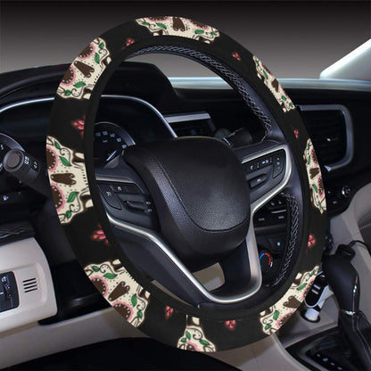 Sugar Skull Print Design LKS304 Steering Wheel Cover with Elastic Edge