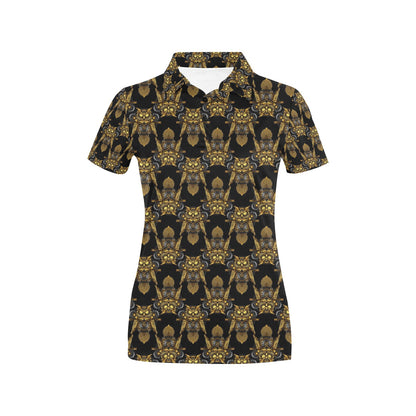 Steampunk Gold Owl Design Themed Print Women's Polo Shirt