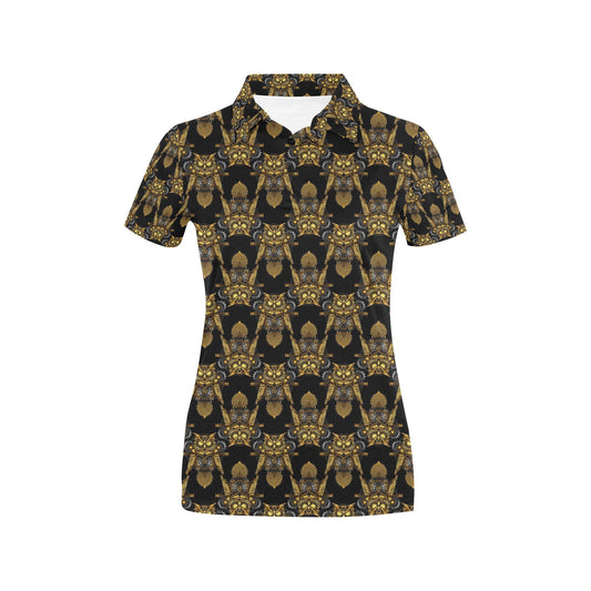 Steampunk Gold Owl Design Themed Print Women's Polo Shirt