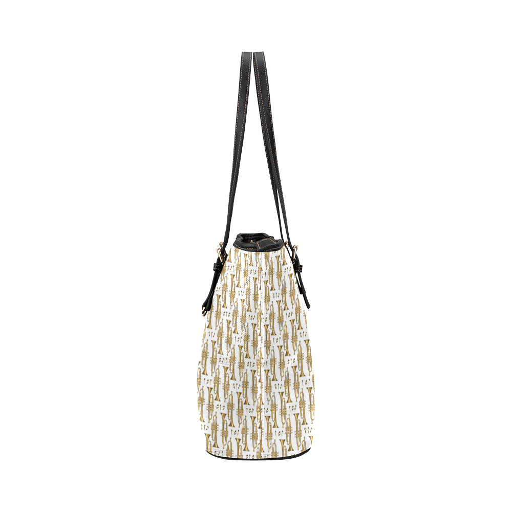 Trumpet with Music Note Print Leather Tote Bag