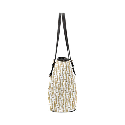 Trumpet with Music Note Print Leather Tote Bag