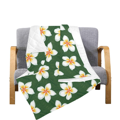 White Plumeria Pattern Print Design PM020 Premium Quilt