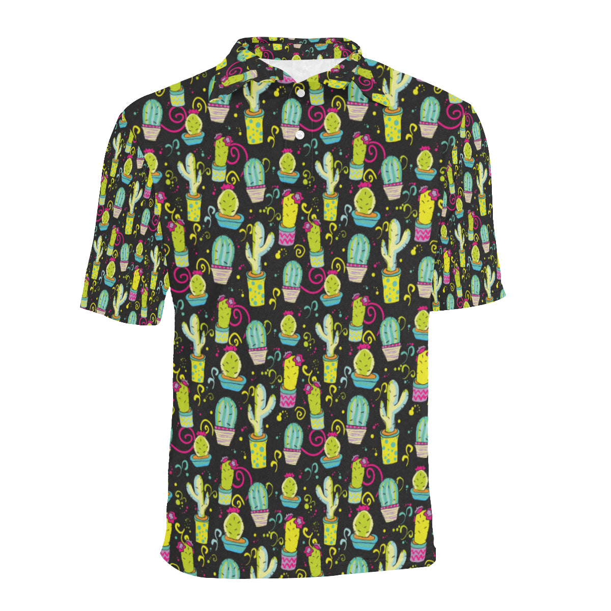 Cactus Neon Style Print Pattern Men Polo Shirt