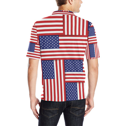 Patriotic US Flag Pattern Print Design A01 Men Polo Shirt