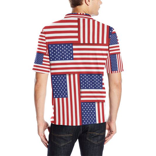Patriotic US Flag Pattern Print Design A01 Men Polo Shirt