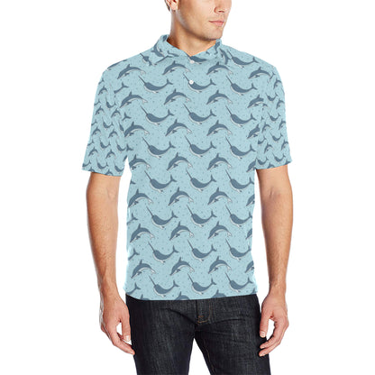 Narwhal Dolphin Print Men Polo Shirt