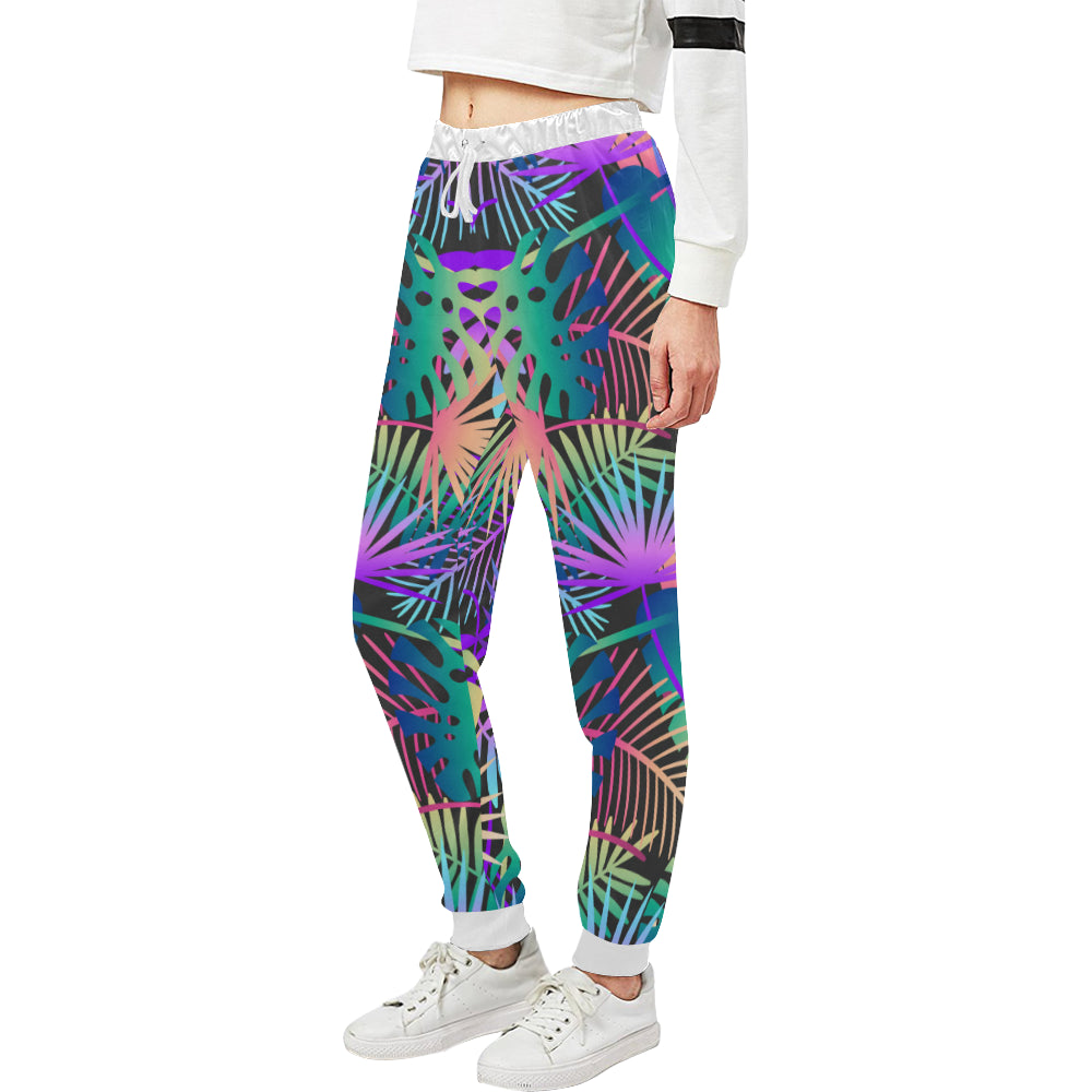 Neon Flower Tropical Palm Leaves Unisex Sweatpants