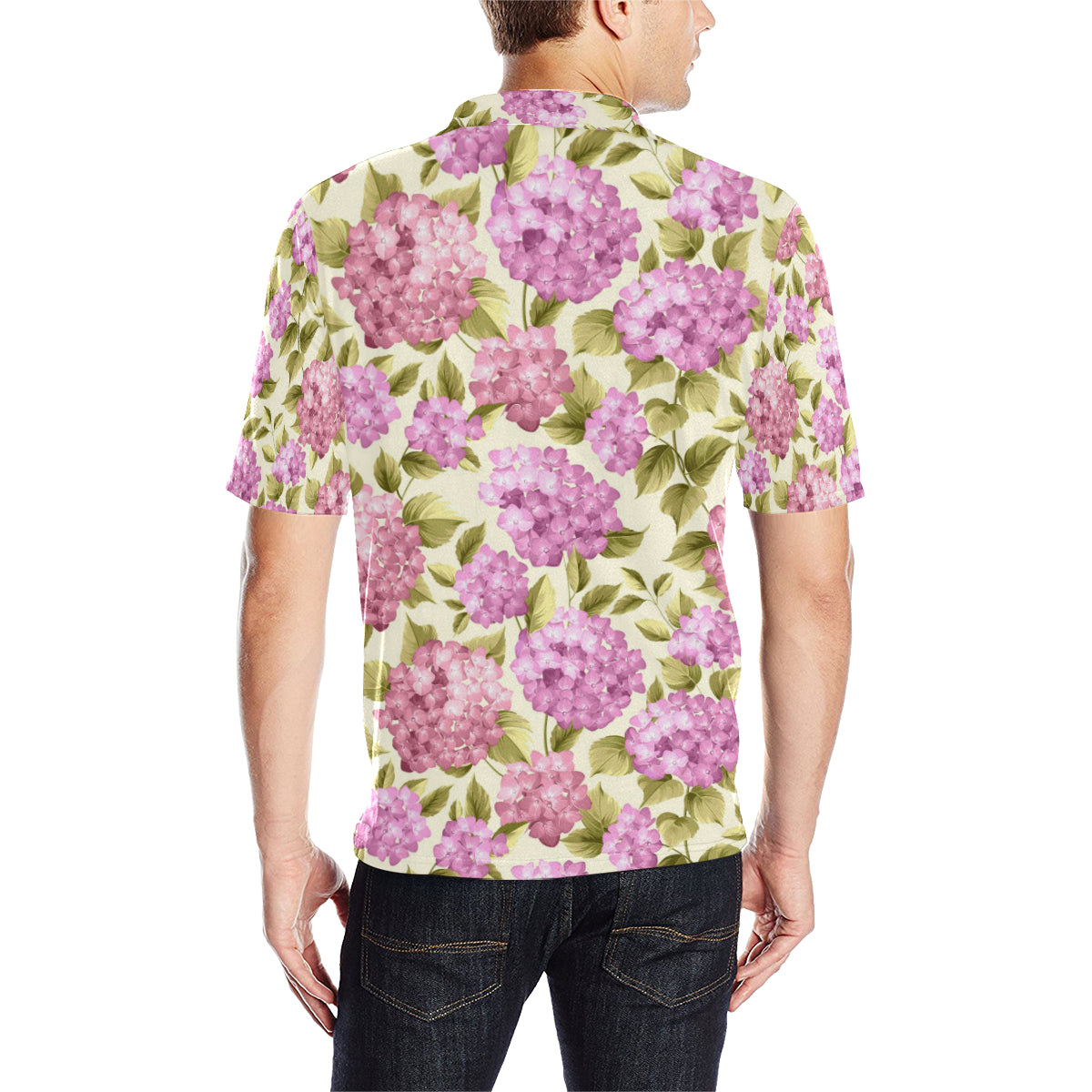 Hydrangea Pattern Print Design HD05 Men Polo Shirt