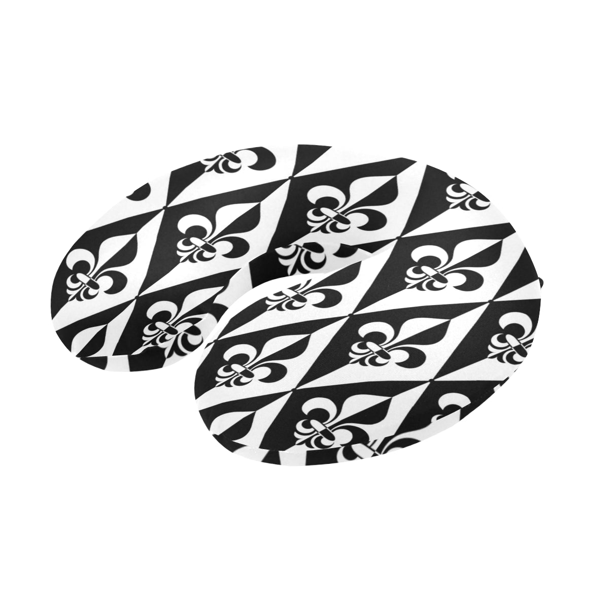 Fleur De Lis Black White Pattern Print Design 02 U-Shaped Travel Neck Pillow