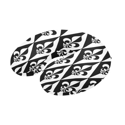 Fleur De Lis Black White Pattern Print Design 02 U-Shaped Travel Neck Pillow