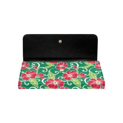 Red Hibiscus Pattern Print Design HB019 Women's Trifold Wallet