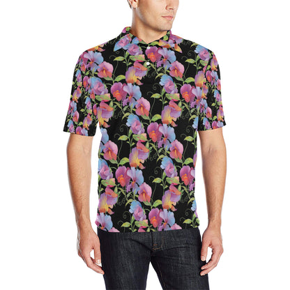Peony Pattern Print Design PE012 Men Polo Shirt