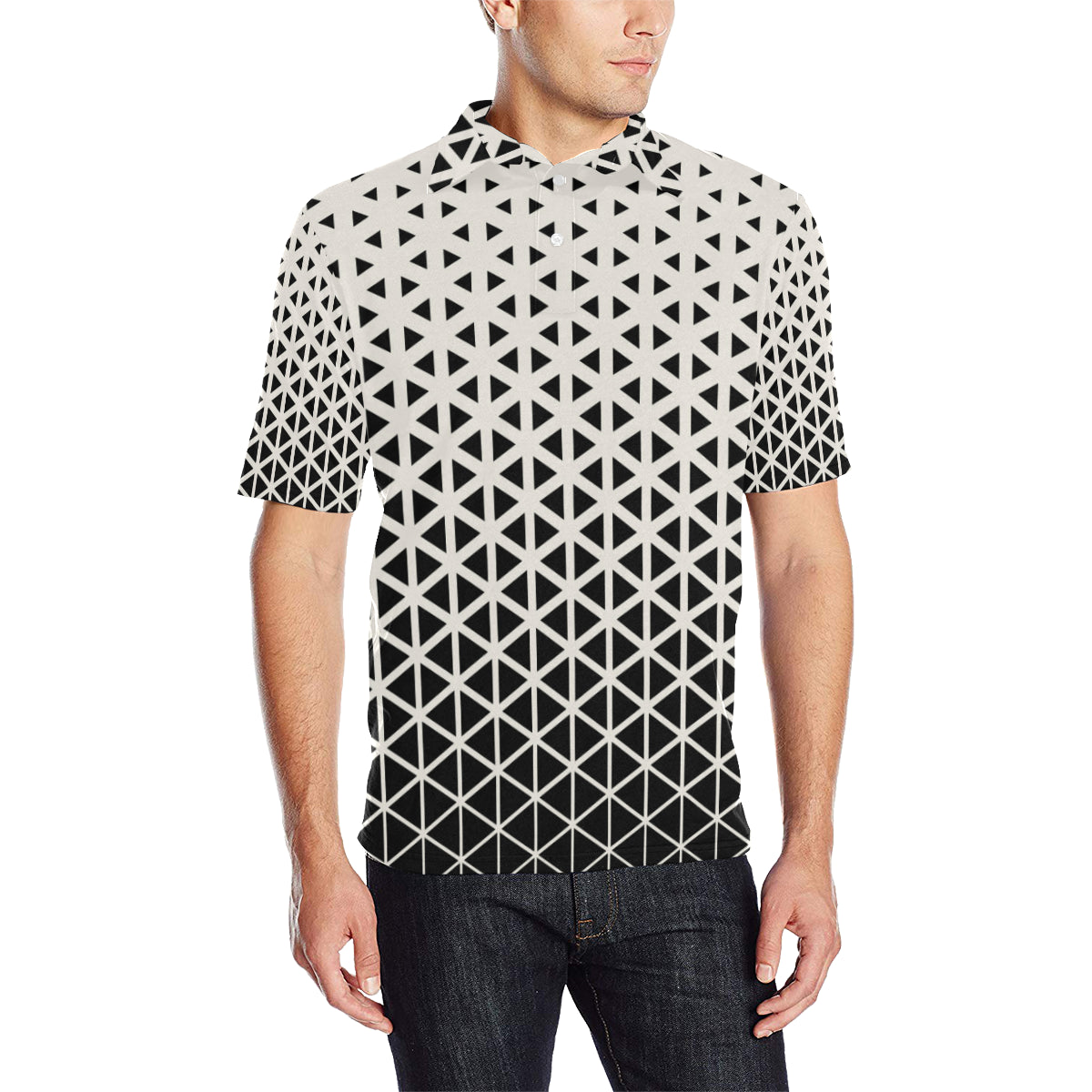 Geometric Black White Pattern Print Design 03 Men Polo Shirt