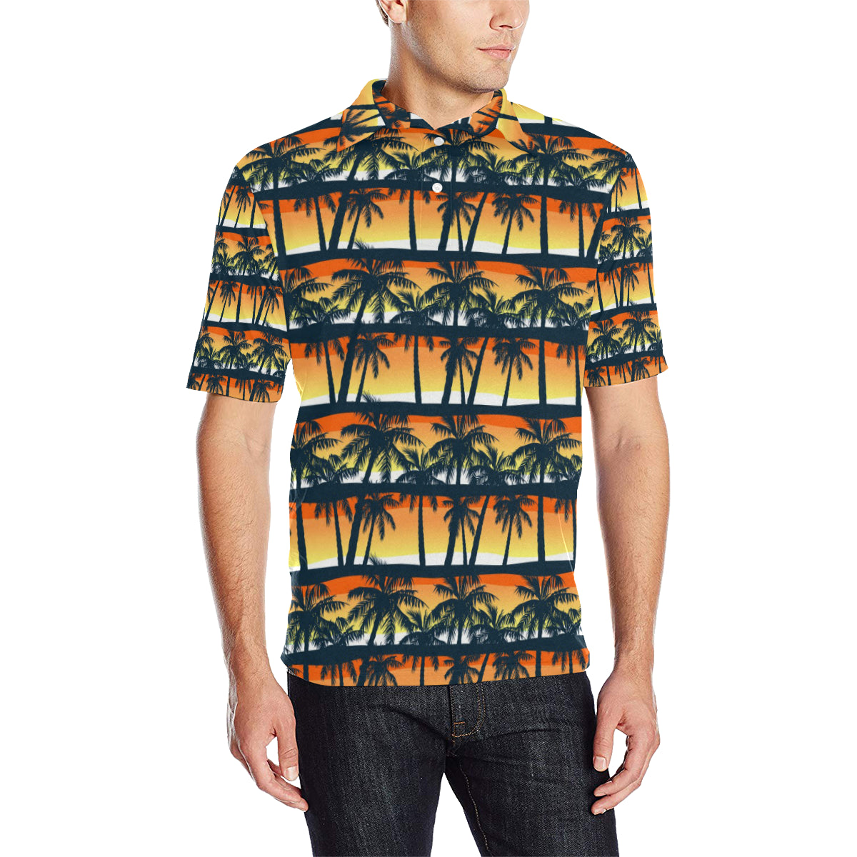 Palm Tree Pattern Print Design PT011 Men Polo Shirt