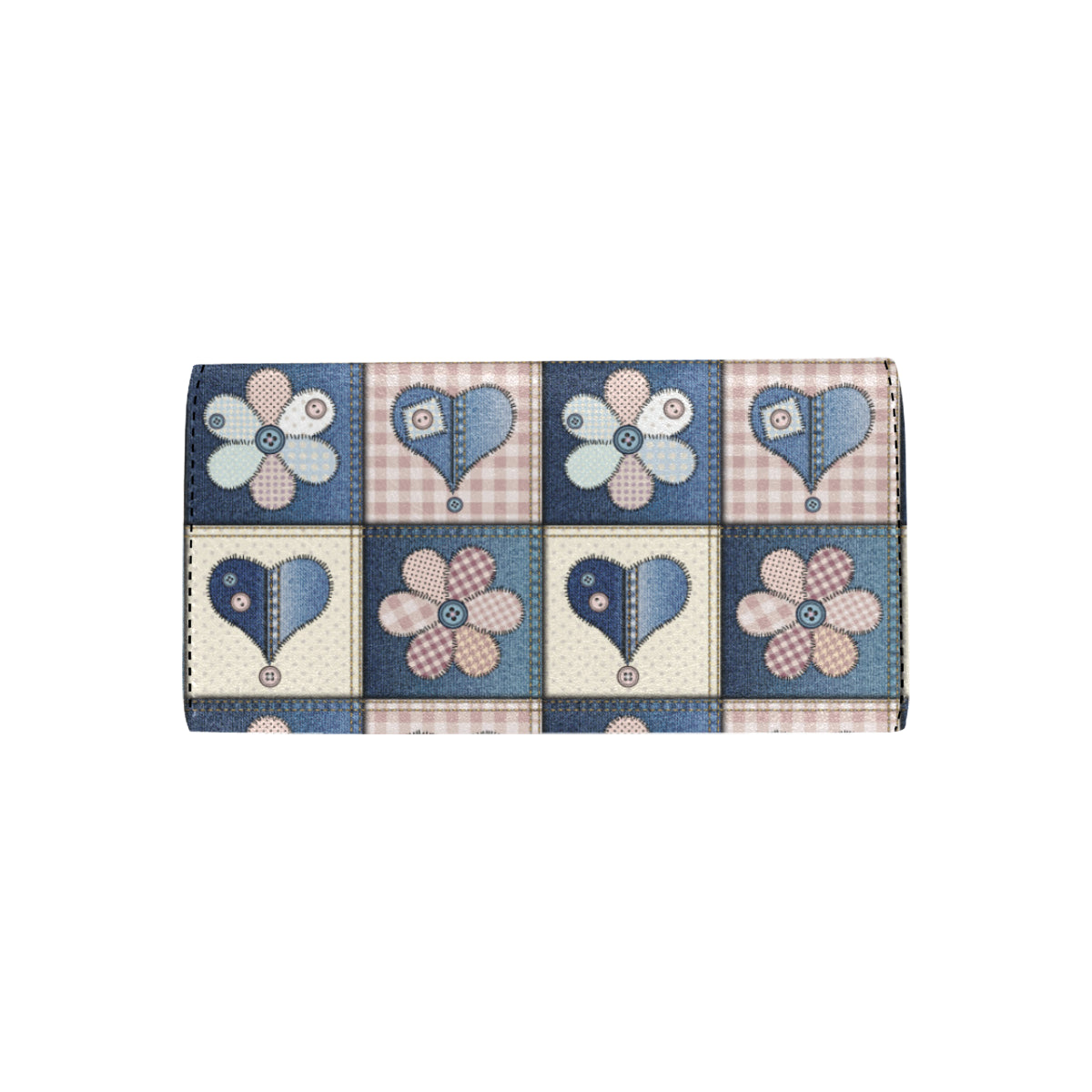 Patchwork Heart Flower Pattern Print Design 01 Women's Trifold Wallet