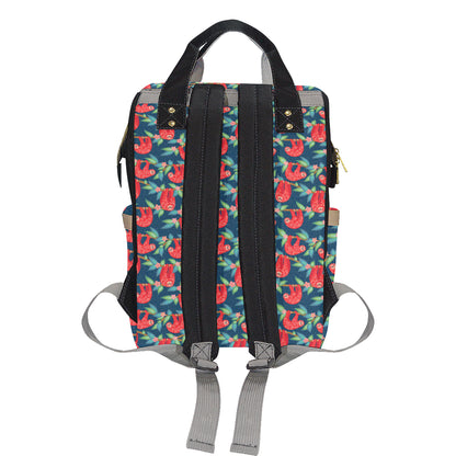 Sloth Red Design Themed Print Diaper Bag Backpack