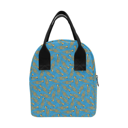 Trumpet Golden Pattern Themed Print Insulated Lunch Bag