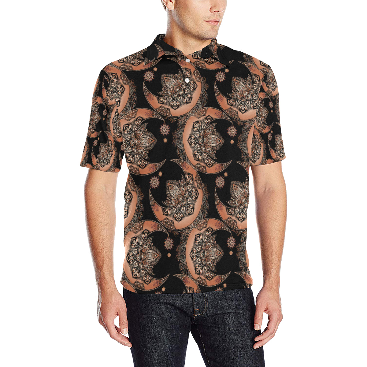 Sun Moon Mandala Men Polo Shirt