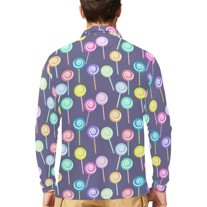 Lollipop Pattern Print Design LL03 Long Sleeve Polo Shirt For Men's