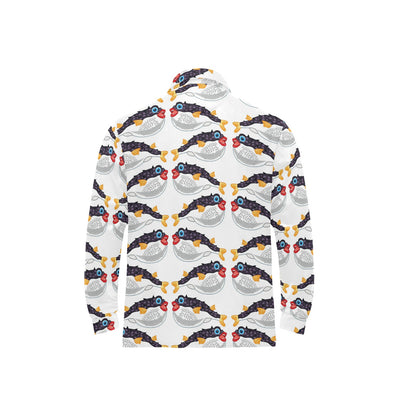 Fugu Pattern Print Design 03 Long Sleeve Polo Shirt For Men's