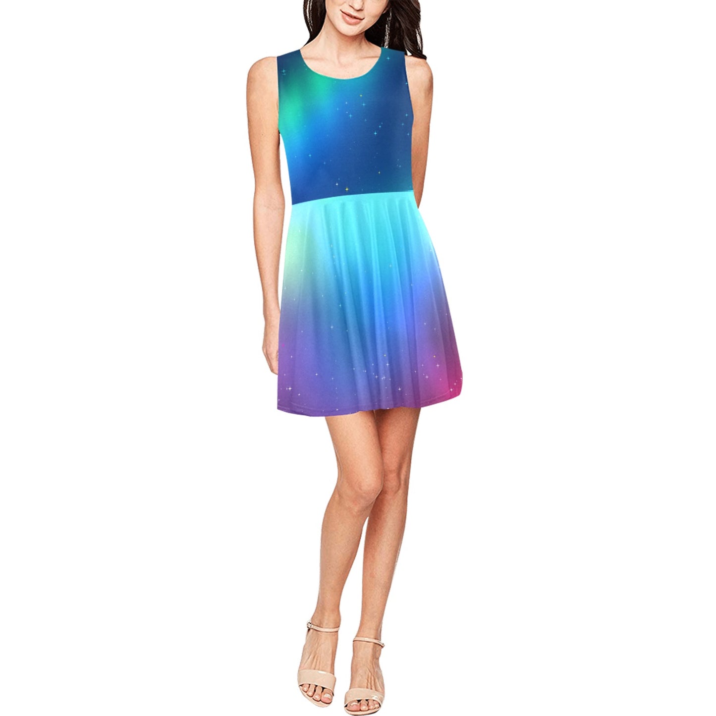 Aurora Borealis Pattern Print Design 02 Sleeveless Dress